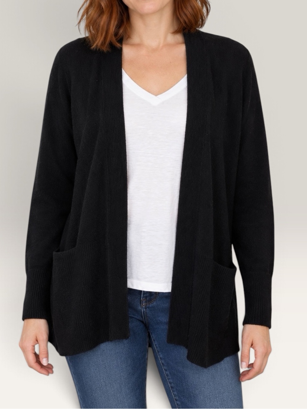 Sonoma Life + Style Womens sz Medium Black Open Front Cardigan w/ Pockets